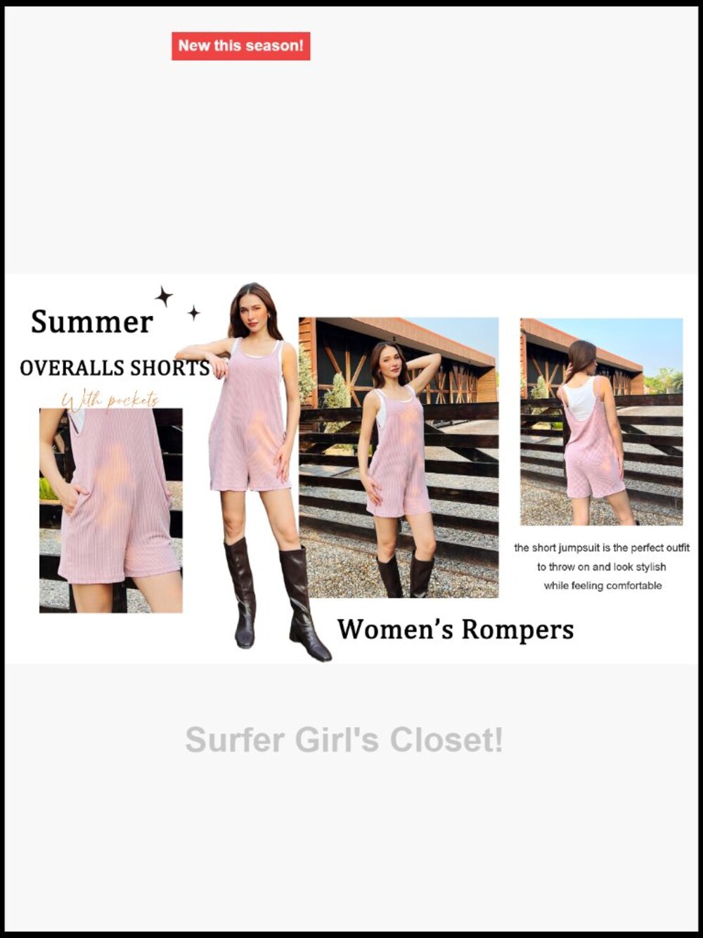 Casual Loose Sleeveless Overalls Shorts Knit Jumpsuit with Pockets Summer Beach - Picture 7 of 7